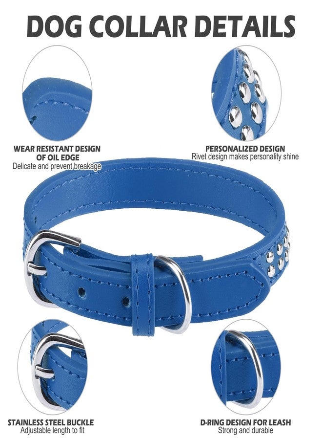 BINGPET BA2006 Adjustable Dog Real Split Leather Studded Pet Dog Collar, Durable Doggy Collars for Small Medium Large Dogs - Deep Blue M - Image 3
